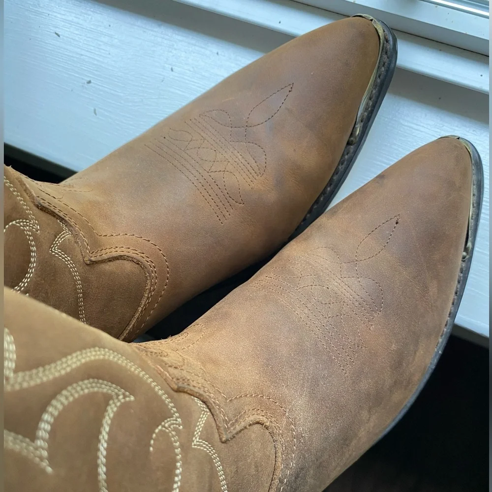Masterson Distressed Leather R Toe Cowboy Western Boots Mens 11 D Brown Tan‎